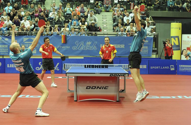 Auch die Titelverteidiger der Herren, Robert Gardos und Daniel Habesohn, erreichten nach Sieg über He Zhi Wen und Carlos Machado das Finale in Schwechat. (©Stosik)