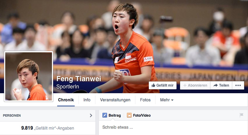 Als eine von zwei Damen in den Top Ten belegt die Singapurerin Feng Tianwei mit 9.819 Likes den neunten Rang. Knapp vor der Mannschafts-Weltmeisterin des Jahres 2010 liegt schon… (@Facebook/Stand: 11.12.2014)