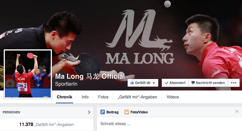 Ma Long bringt es auf 11.378 Likes und belegt damit den siebten Platz - bei Weibo interessieren ganze 2,9 Millionen Menschen, was der Weltranglistenzweite treibt. (@Facebook/Stand: 11.12.2014)