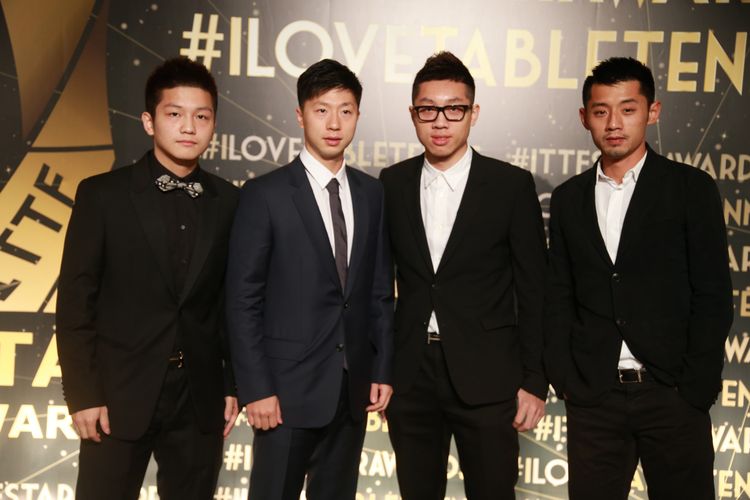 Die 'Big Four' auf dem roten Teppich: Fan Zhendong, Ma Long, Xu Xin und Zhang Jike (©ITTF)