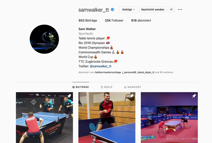 Grenzaus Bundesligaspieler Samuel Walker kommt auf 25.000 Follower. (©Instagram)
