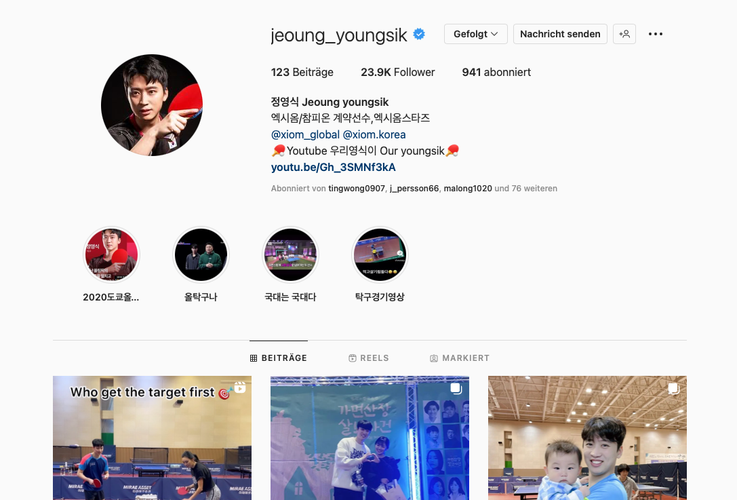 Jeoung Youngsik taucht in der Weltrangliste nicht mehr auf, seine koreanischen Landsleute stellt er auf der Beliebtheitsskala in den sozialen Medien dennoch in den Schatten. (©Instagram)