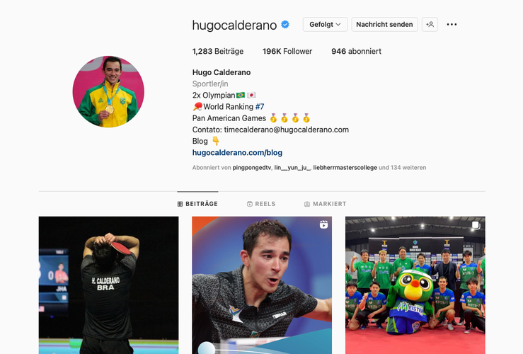 Um Hugo Calderano wurde es auf der internationalen Bühne jüngst etwas ruhiger. Der ehemaligen Ochsenhausener kommt auf 196.000 Follower. (©Instagram)