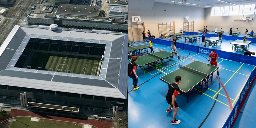 Der TTC Bern ist der einzige Verein in der Schweiz, der seine Heimspiele in einem Fußballstadion austrägt. Die Halle befindet sich im Innenraum der Arena des BSC Young Boys. (©Keystone/Peter Klaunzer - Verein)