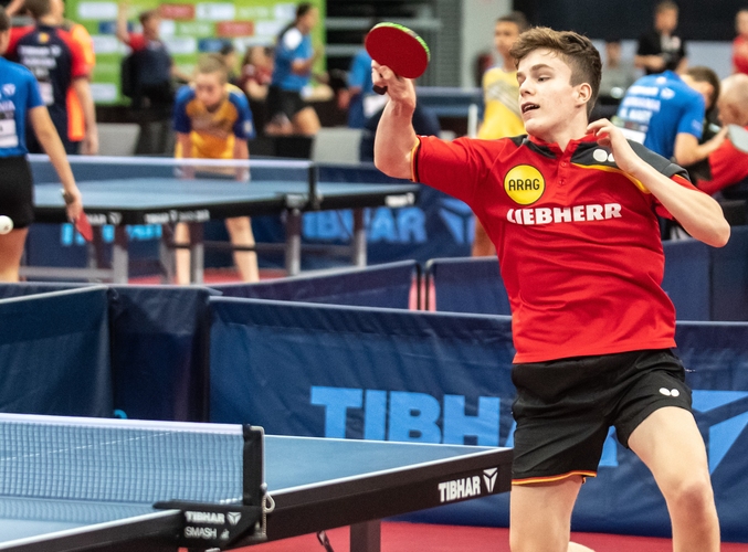 Noah Hersels Zuhause ist das Deutsche Tischtennis-Internat in Düsseldorf. Mit Matej Haspel fehlte ihm im U15-Jungen-Doppel ein Sieg zur Medaille. (©Gohlke)