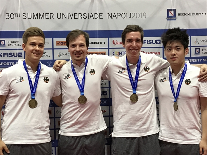 Diese Bronzemedaille kann Nils Hohmeier, Gianluca Walther, Florian Bluhm und Liang Qiu niemand mehr nehmen. (©Wehking)