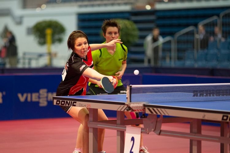 Los ging es am Finaltag der Deutschen Meisterschaften mit dem Halbfinale im Damen-Doppel. Nadine Bollmeier und Tanja Krämer... (©Fabig)