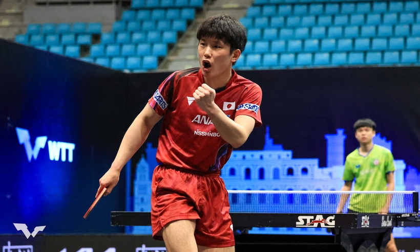 In Tokio stand Tomokazu Harimoto noch mit Jun Mizutani und Koki Niwa auf dem Siegertreppchen, diesmal hat der Anführer des japanischen Teams andere Kameraden an seiner Seite. (©ITTF)