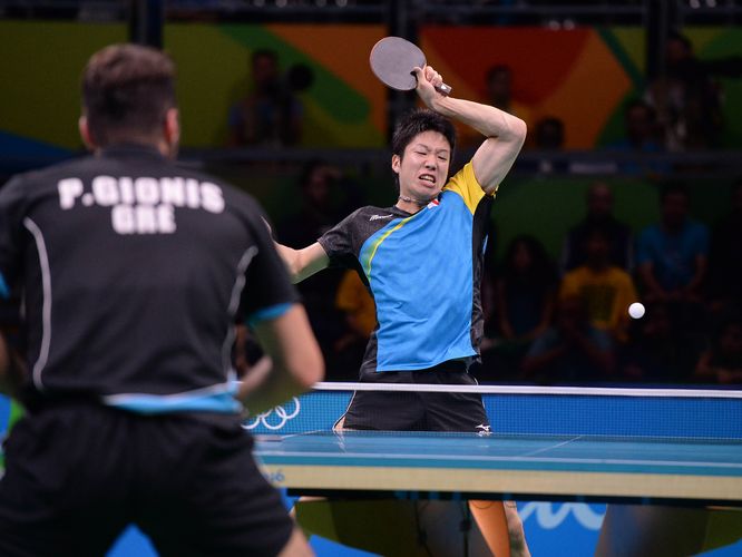 Bolls ehemaliger Düsseldorfer Mannschaftskollege Panagiotis Gionis scheiterte in Runde drei am Japaner Jun Mizutani. (©Flickr/ITTFWorld)