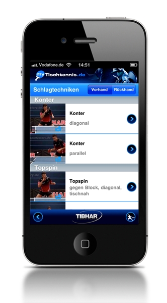 TT-Training-App: Wählen Sie aus, welche Schlagtechnik Sie sich anschauen wollen.