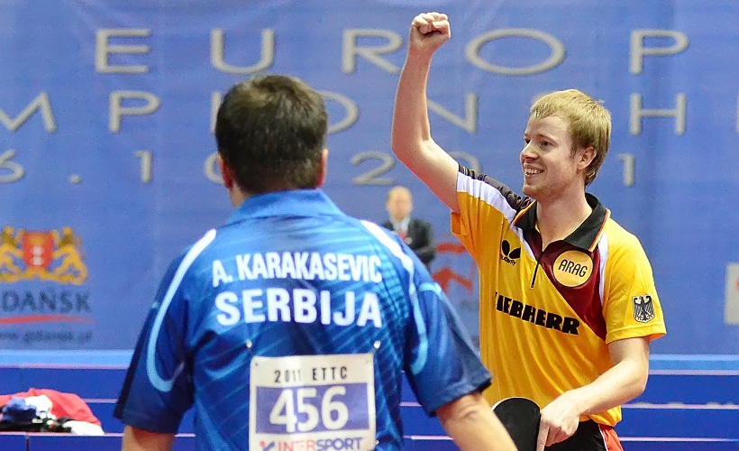 Das Finale im Herren-Einzel bestritten wieder Boll und Baum, der sich im Halbfinale gegen Karakasevic durchsetzte. (@ Schillings)