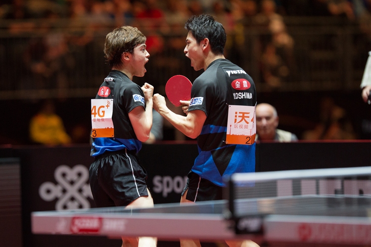 Weiter ging es mit dem Halbfinale im Herren-Doppel. Die topgesetzen Japaner Masataka Morizono und Yuya Oshima konnten ins Finale einziehen... (©Fabig)