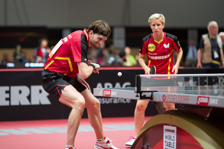 Steffen Mengel und Kristin Silbereisen gewannen beide Mixed-Partien des heutigen Tages. Für sie geht es morgen also weiter. (©Fabig) 