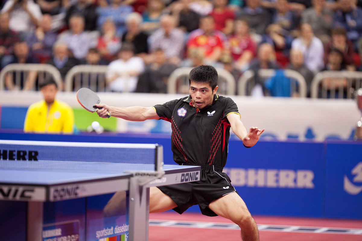 …gegen seinen Landsmann Chuang Chih-Yuan, mit dem er vor einem Jahr Doppel-Weltmeister geworden war, eine gute Leistung. Dennoch gewann Chuang mit 4:2.(©Fabig)